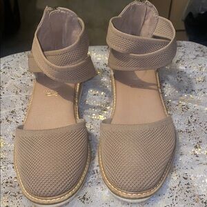 Kelly & Katie Women's Beige Ankle Strap Flats